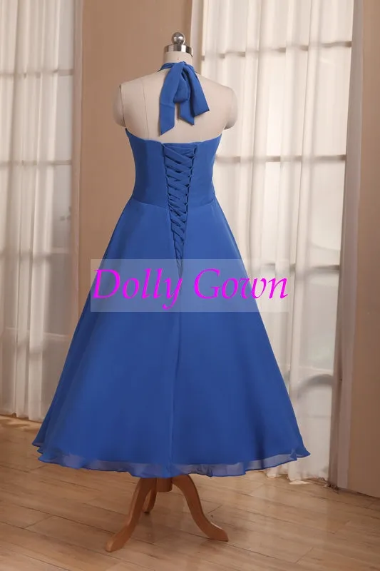 Royal Blue Tea Length 50s Style Vintage 1950s bridesmaid dresses