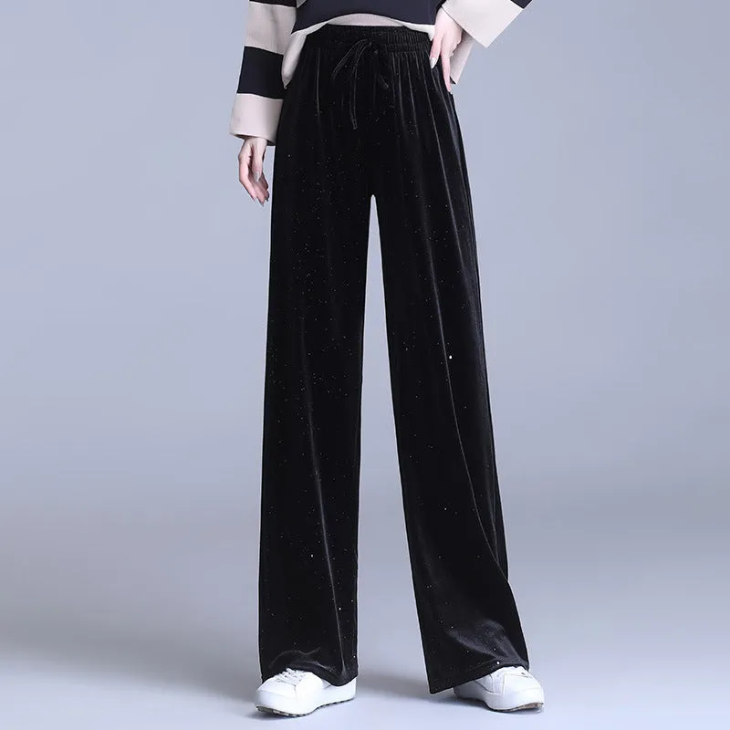 Sparkle Straight Wide Leg High Waist Drape Casual Floor Length Slim-Look Tall Look Women Pants