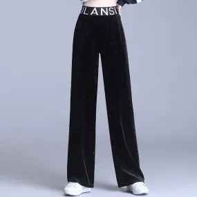 Sparkle Straight Wide Leg High Waist Drape Casual Floor Length Slim-Look Tall Look Women Pants