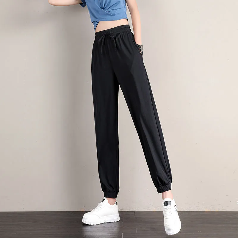 Sporty Pants Women Loose Jogger Summer Thin Casual Inner Drape Slim-Look Wide Leg Lantern Pants