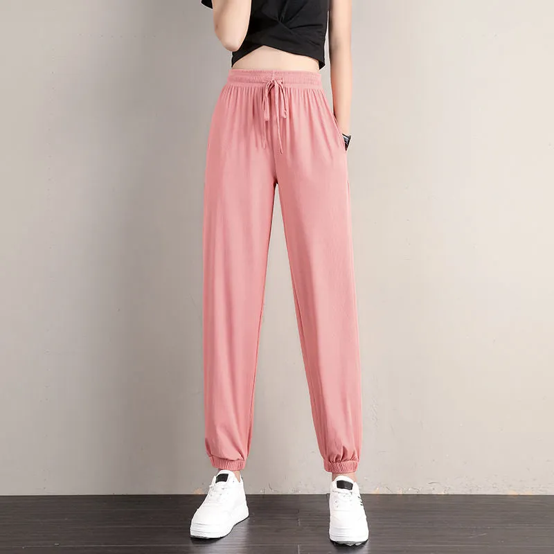 Sporty Pants Women Loose Jogger Summer Thin Casual Inner Drape Slim-Look Wide Leg Lantern Pants