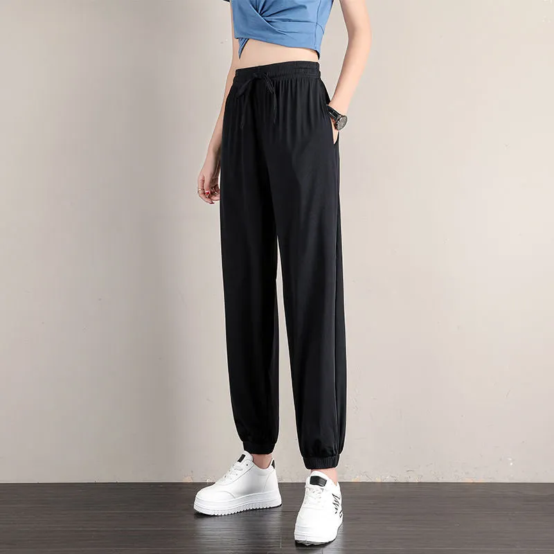 Sporty Pants Women Loose Jogger Summer Thin Casual Inner Drape Slim-Look Wide Leg Lantern Pants