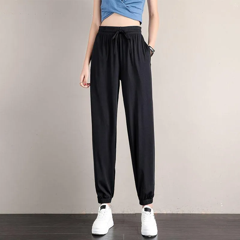 Sporty Pants Women Loose Jogger Summer Thin Casual Inner Drape Slim-Look Wide Leg Lantern Pants