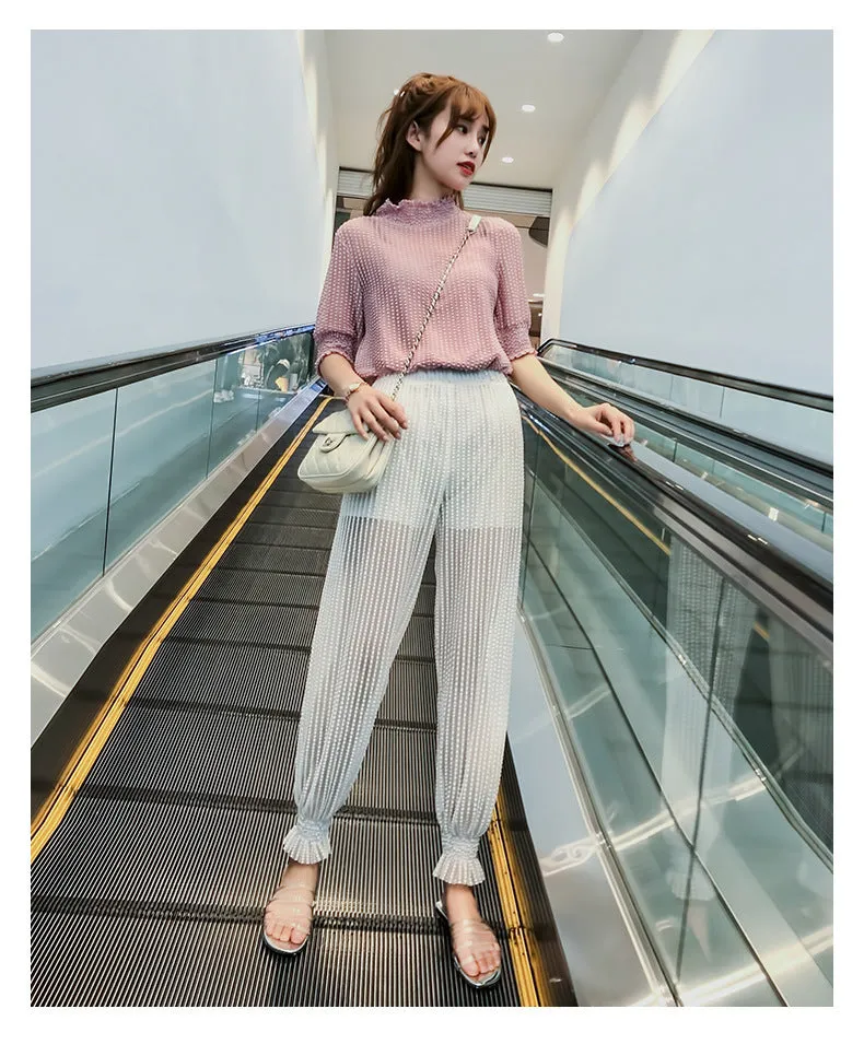 Summer Air Fairy-Look Cool Pants Casual Women Home Sunscreen Mesh Wide Leg Anti Mosquito Lantern Pants