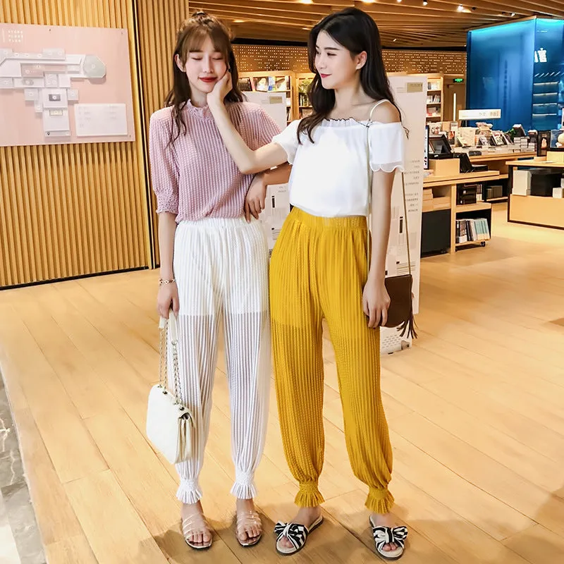 Summer Air Fairy-Look Cool Pants Casual Women Home Sunscreen Mesh Wide Leg Anti Mosquito Lantern Pants