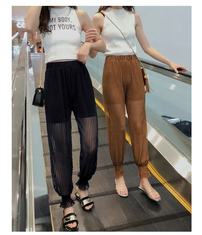 Summer Air Fairy-Look Cool Pants Casual Women Home Sunscreen Mesh Wide Leg Anti Mosquito Lantern Pants