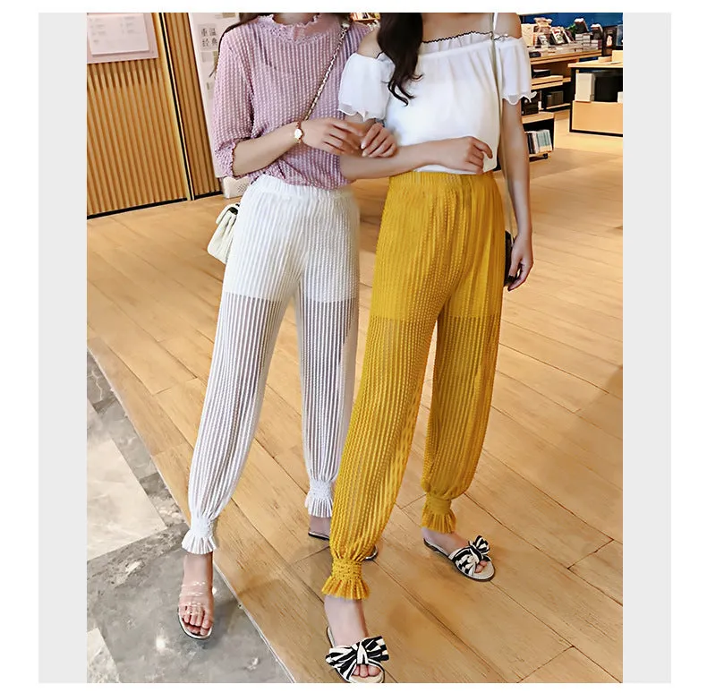 Summer Air Fairy-Look Cool Pants Casual Women Home Sunscreen Mesh Wide Leg Anti Mosquito Lantern Pants