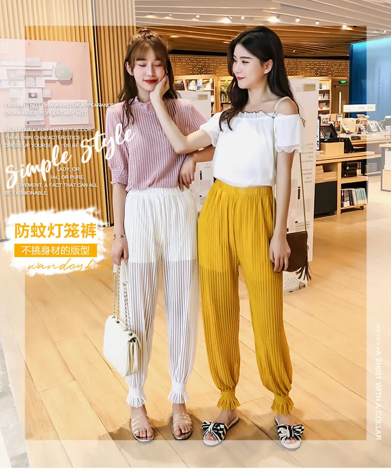 Summer Air Fairy-Look Cool Pants Casual Women Home Sunscreen Mesh Wide Leg Anti Mosquito Lantern Pants