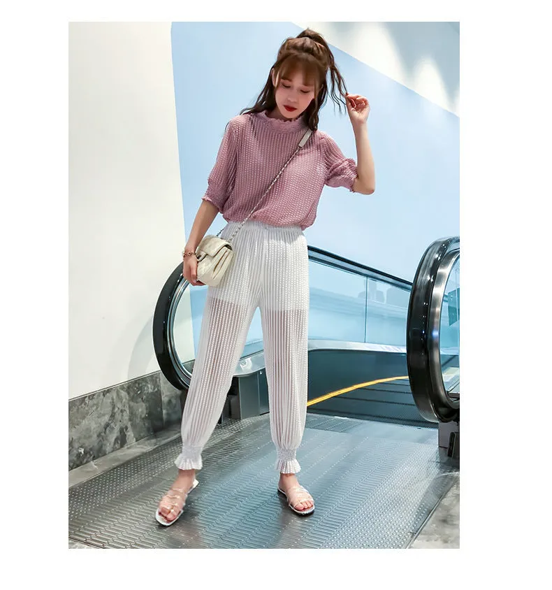 Summer Air Fairy-Look Cool Pants Casual Women Home Sunscreen Mesh Wide Leg Anti Mosquito Lantern Pants