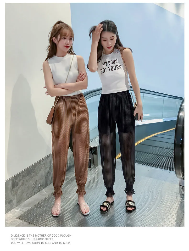 Summer Air Fairy-Look Cool Pants Casual Women Home Sunscreen Mesh Wide Leg Anti Mosquito Lantern Pants