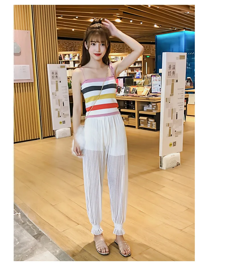 Summer Air Fairy-Look Cool Pants Casual Women Home Sunscreen Mesh Wide Leg Anti Mosquito Lantern Pants