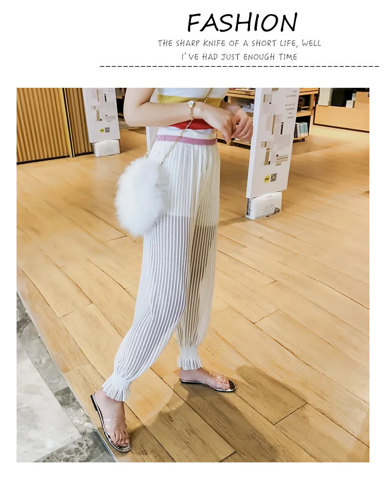 Summer Air Fairy-Look Cool Pants Casual Women Home Sunscreen Mesh Wide Leg Anti Mosquito Lantern Pants