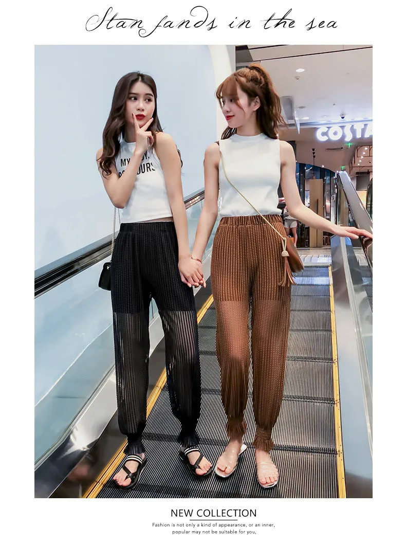 Summer Air Fairy-Look Cool Pants Casual Women Home Sunscreen Mesh Wide Leg Anti Mosquito Lantern Pants