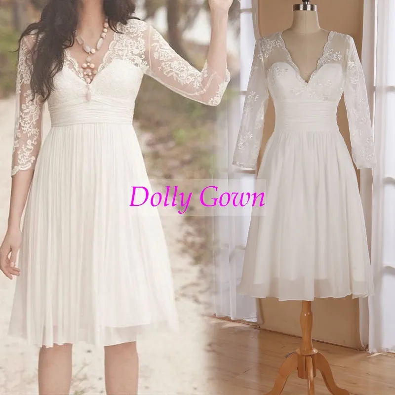 Summer Boho Beautiful Short Wedding Dresses with Long Sleeves