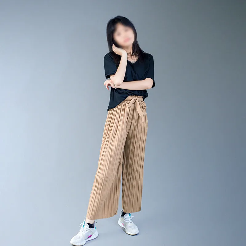 Summer Korean Student Trendy Casual Loose Women Elastic Waist Wide Leg Pants