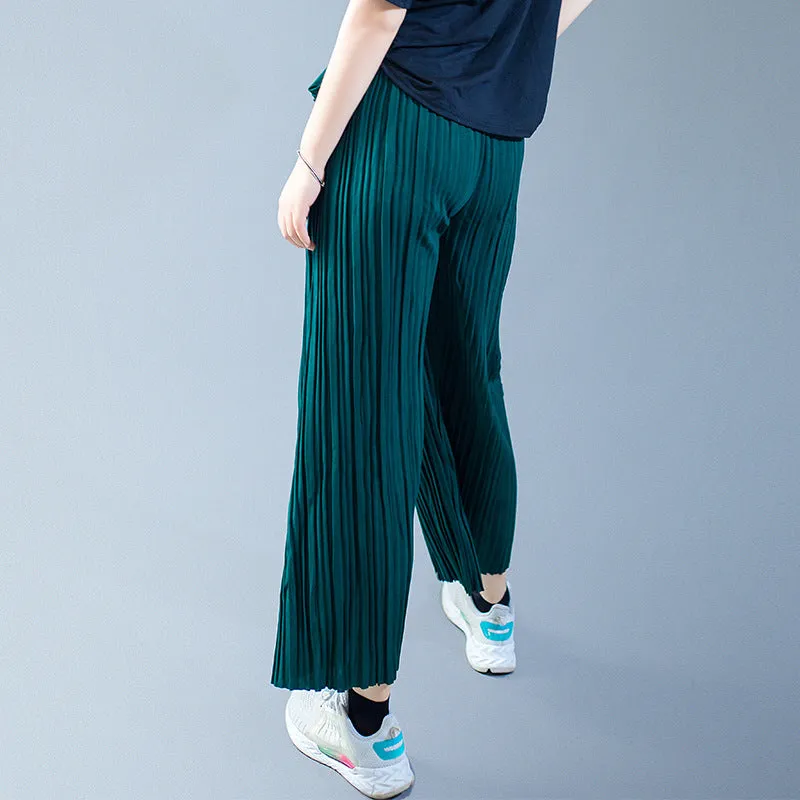 Summer Korean Student Trendy Casual Loose Women Elastic Waist Wide Leg Pants