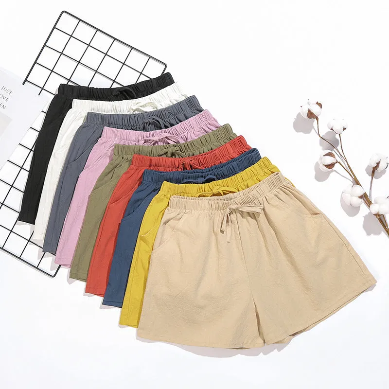 Summer Loose Line Cotton Blend Plus Size Student Sporty Casual Shorts Women Wide Leg Pants