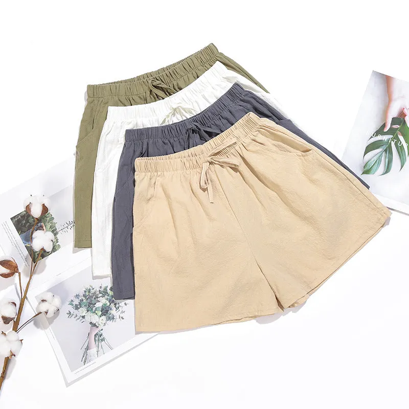 Summer Loose Line Cotton Blend Plus Size Student Sporty Casual Shorts Women Wide Leg Pants