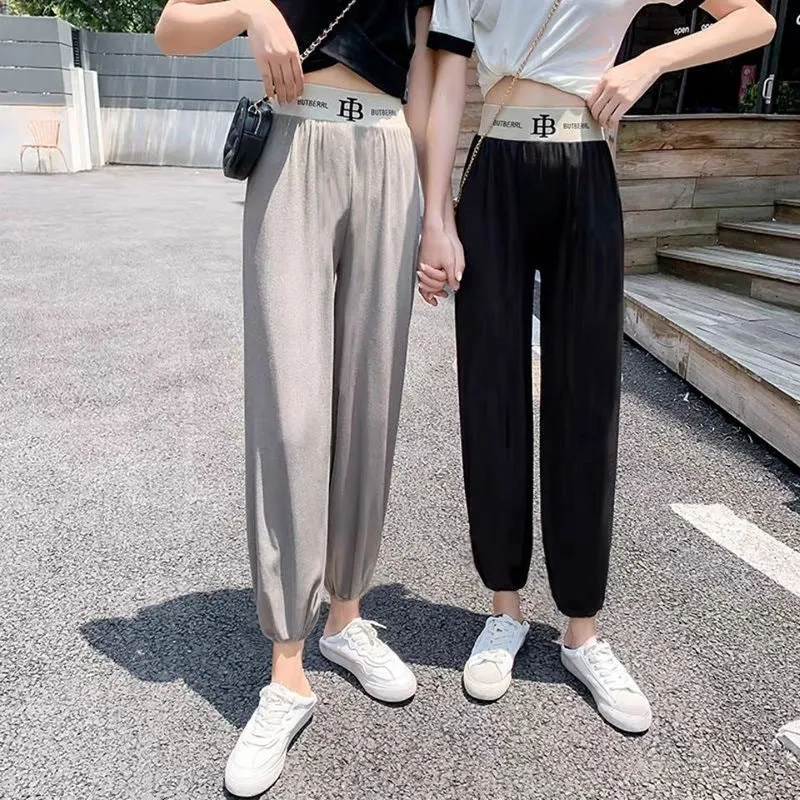 Summer Popular Pants Jogger Women High Waist Alphabets Thin Anti Mosquito Drape Casual Long Pants