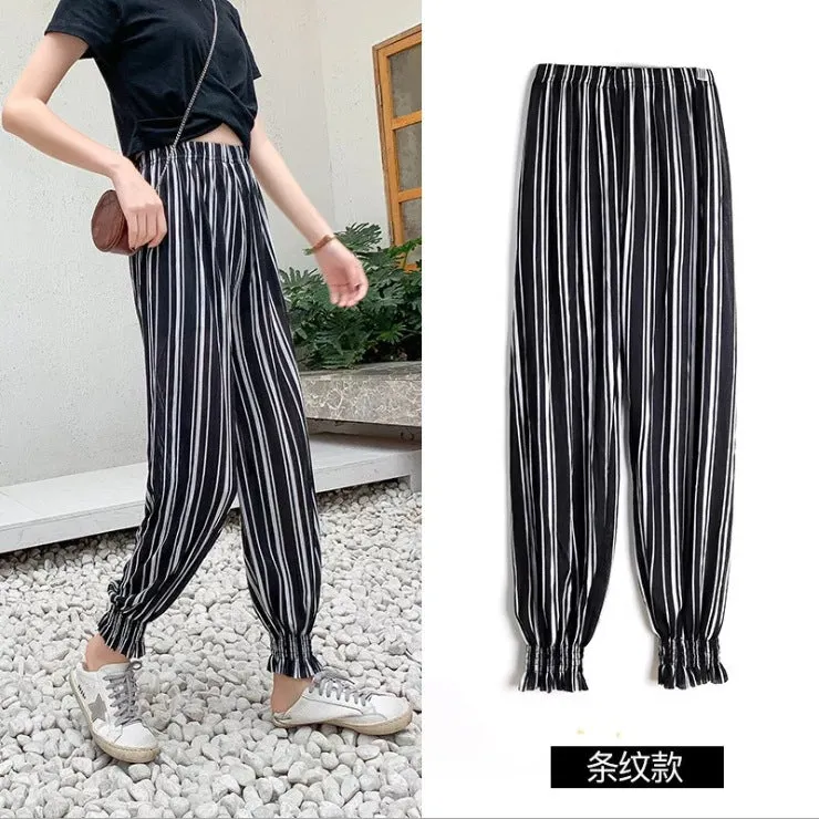 Summer Thin Ice Silk Anti Mosquito Pants Women Casual Drape High Waist Jogger Loose Wide Leg Pants