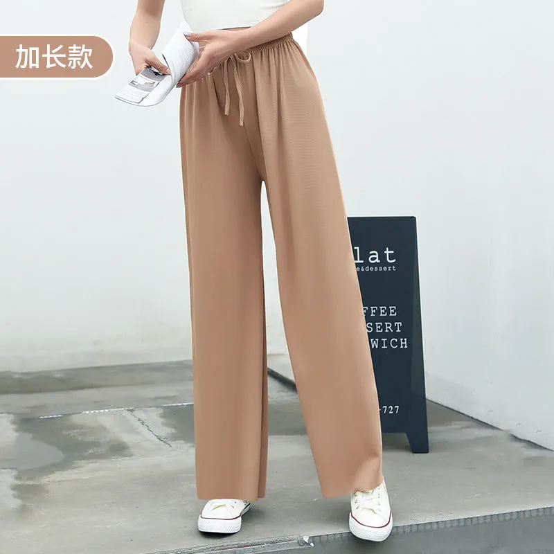 Summer Wide Leg Culottes Korean High Waist Loose Thin Ice Silk Drape Straight Casual Women Pants