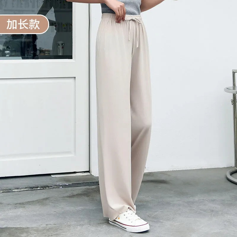 Summer Wide Leg Culottes Korean High Waist Loose Thin Ice Silk Drape Straight Casual Women Pants