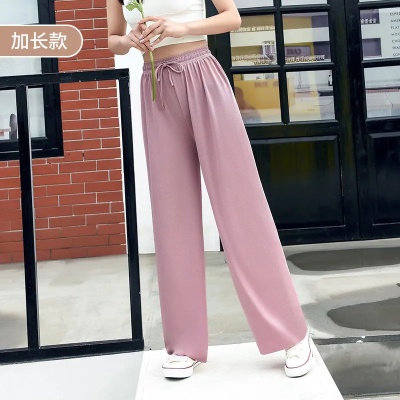 Summer Wide Leg Culottes Korean High Waist Loose Thin Ice Silk Drape Straight Casual Women Pants