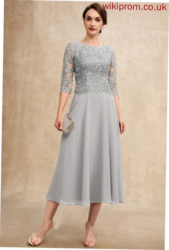 Tania Bride Sequins With Dress the Mother A-Line Mother of the Bride Dresses Chiffon Lace Scoop Neck Tea-Length of