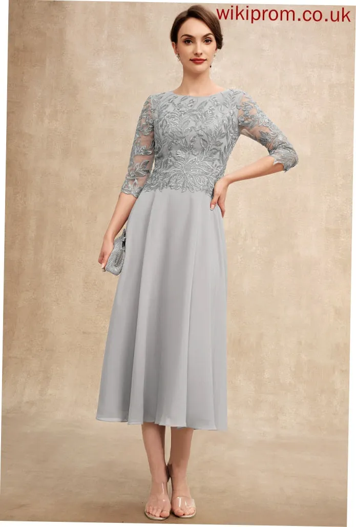 Tania Bride Sequins With Dress the Mother A-Line Mother of the Bride Dresses Chiffon Lace Scoop Neck Tea-Length of