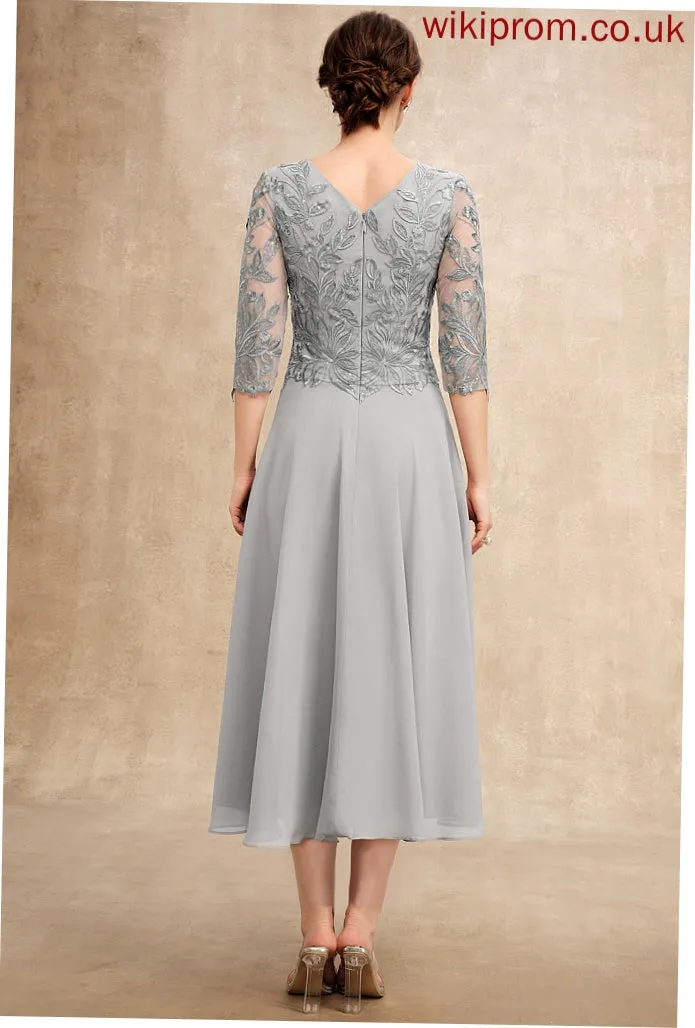 Tania Bride Sequins With Dress the Mother A-Line Mother of the Bride Dresses Chiffon Lace Scoop Neck Tea-Length of