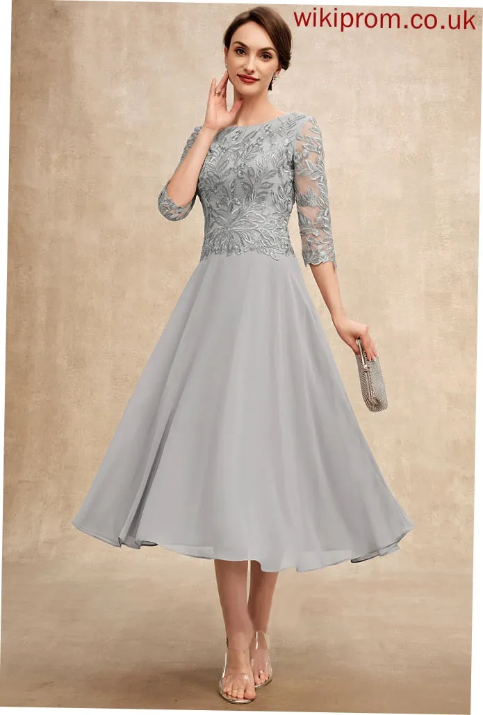 Tania Bride Sequins With Dress the Mother A-Line Mother of the Bride Dresses Chiffon Lace Scoop Neck Tea-Length of