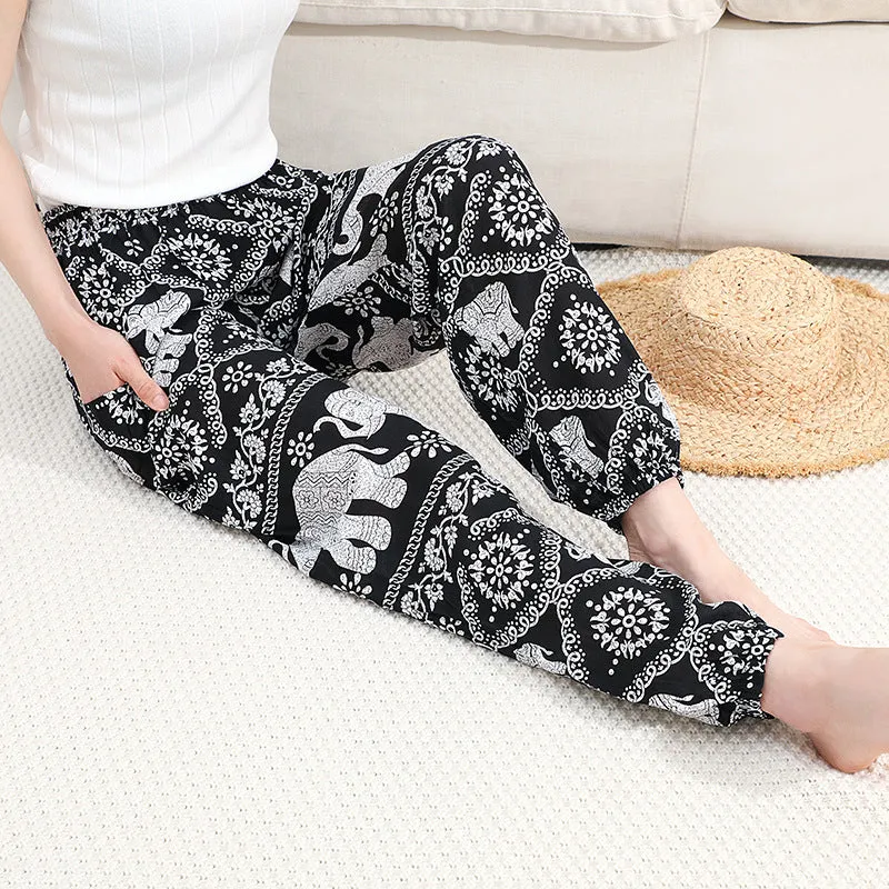 Thailand Yoga Women Loose Cotton Wide Leg Elephant Beach Long Lantern Pants