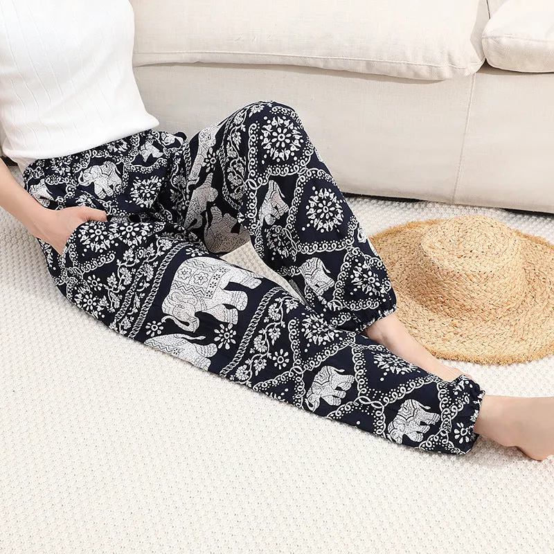 Thailand Yoga Women Loose Cotton Wide Leg Elephant Beach Long Lantern Pants