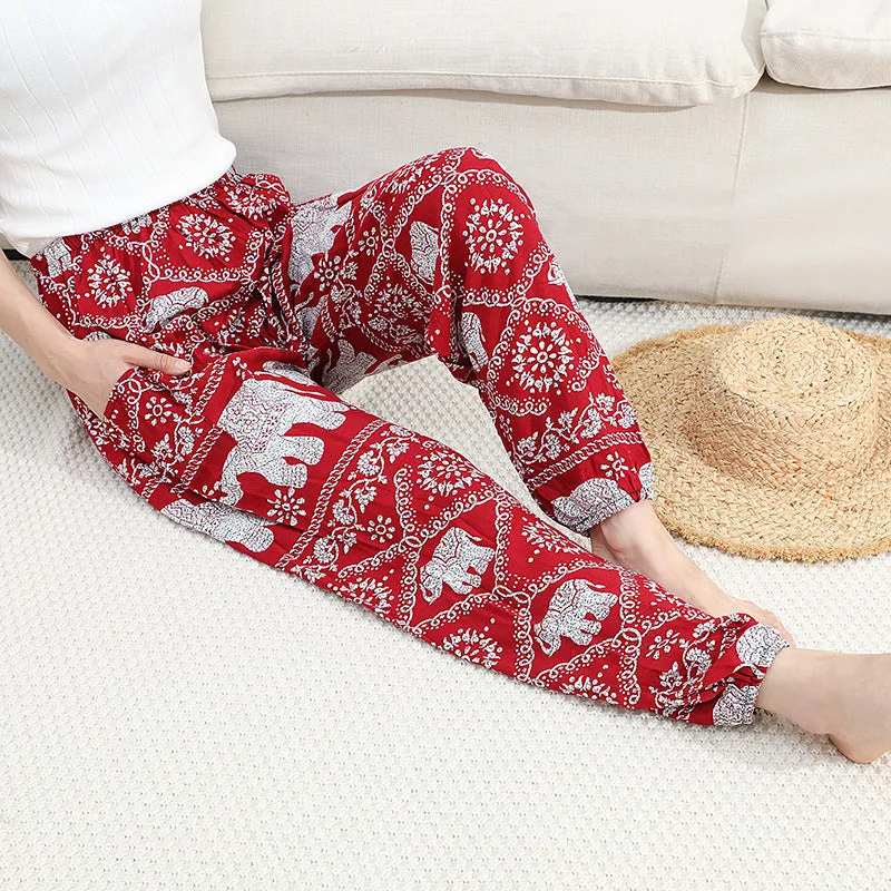 Thailand Yoga Women Loose Cotton Wide Leg Elephant Beach Long Lantern Pants