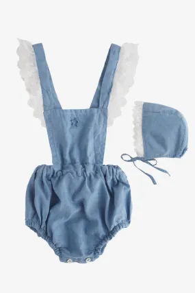 Tocoto Vintage Chambray Romper and Bonnet