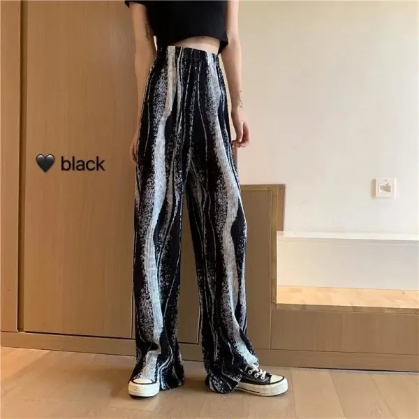 Trendy Dye Casual Summer Women Loose Wide Leg Long High Waist Straight Pants