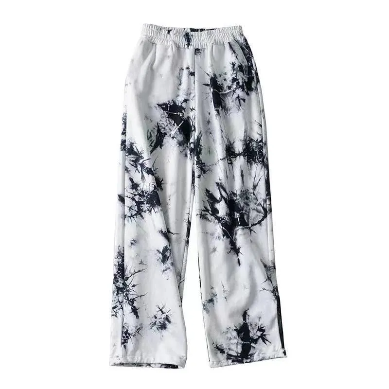 Trendy Dye Casual Summer Women Loose Wide Leg Long High Waist Straight Pants