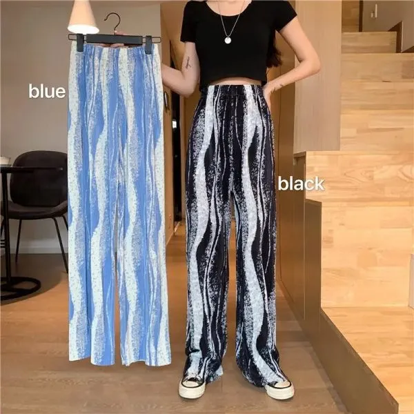 Trendy Dye Casual Summer Women Loose Wide Leg Long High Waist Straight Pants