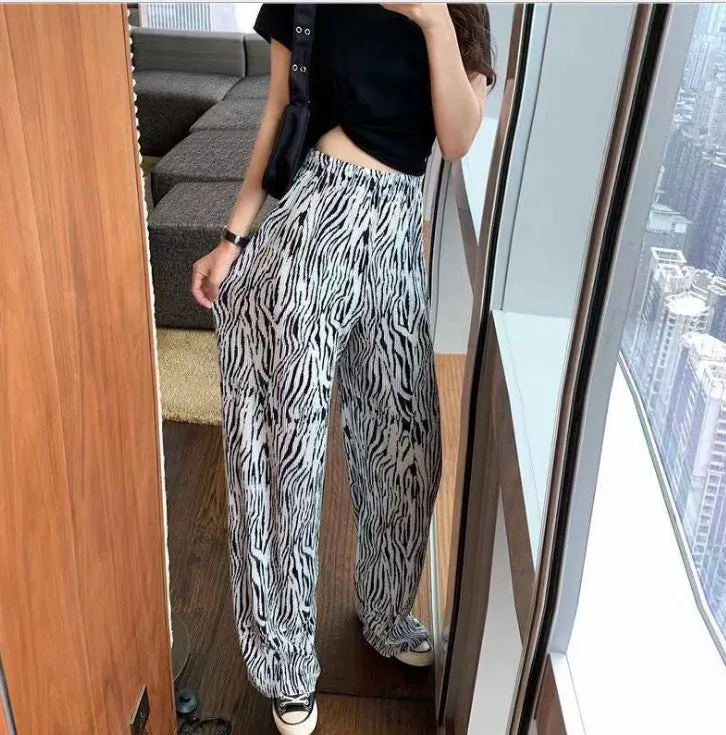 Trendy Dye Casual Summer Women Loose Wide Leg Long High Waist Straight Pants