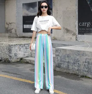 Trendy Dye Casual Summer Women Loose Wide Leg Long High Waist Straight Pants