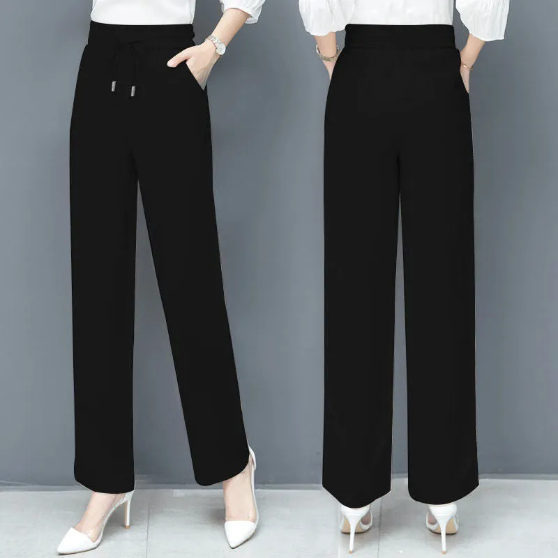 Trendy Slim-Look High Waist Drape Loose Long Casual Elegant Wide Leg Pants