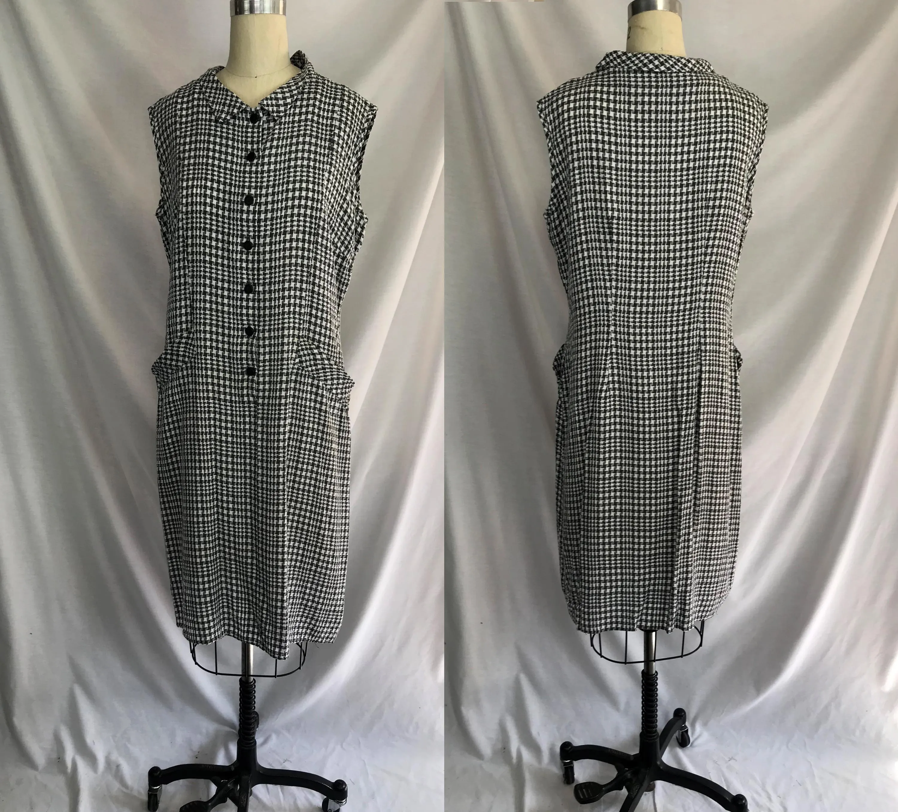 Vintage 40s 50s | Lynda Lou Gray & White Check Pinup Shift Day Dress | XL