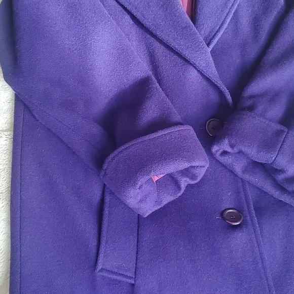 Vintage Donnybrook Womens Very Purple Single Breasted Long Pea Coat Size 10