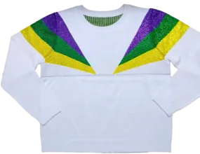 White Mardi Gras Shoulder Stripes Sweater