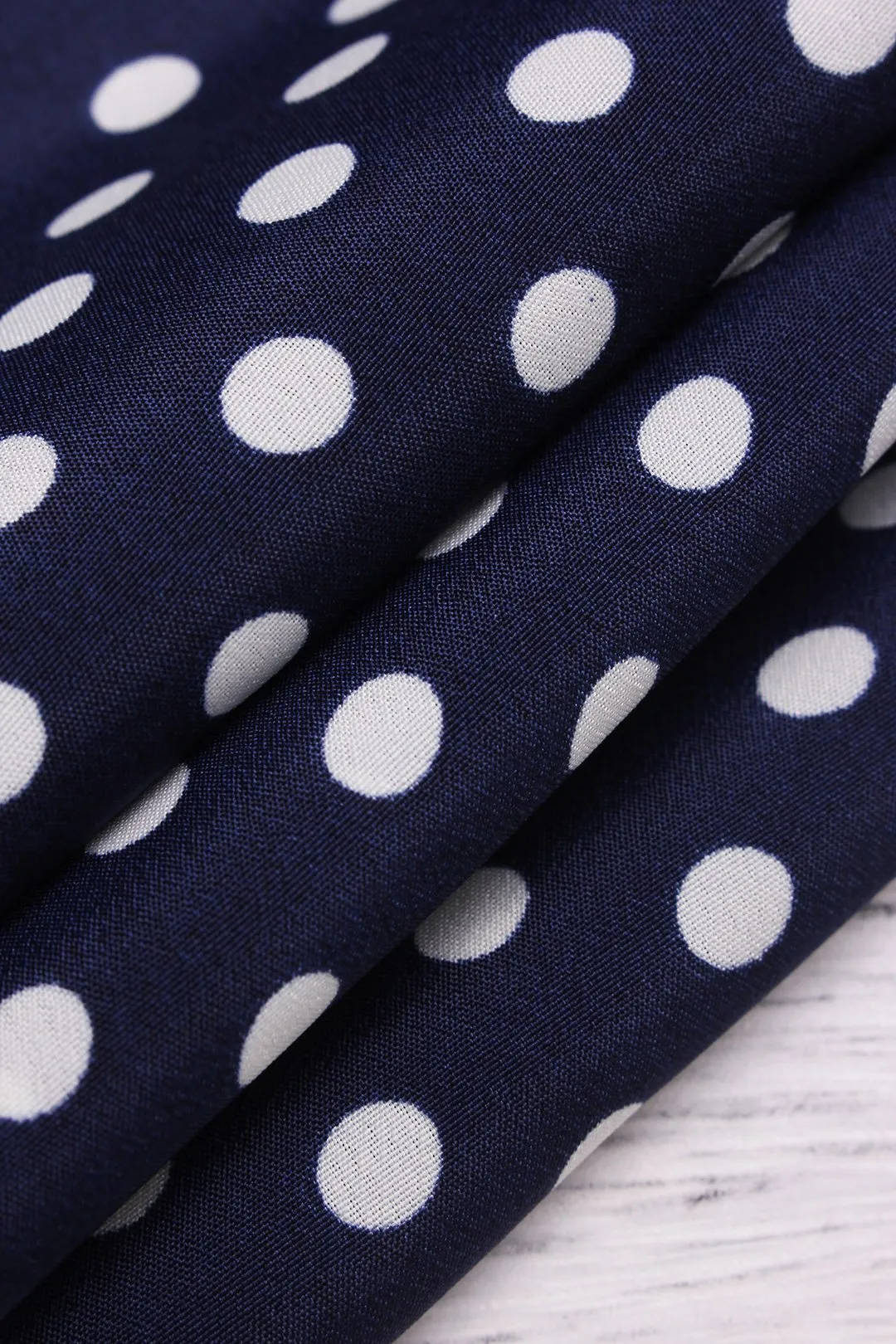 Wholesale Round Neck Polka Dot Long Sleeve Dark Blue Blouses