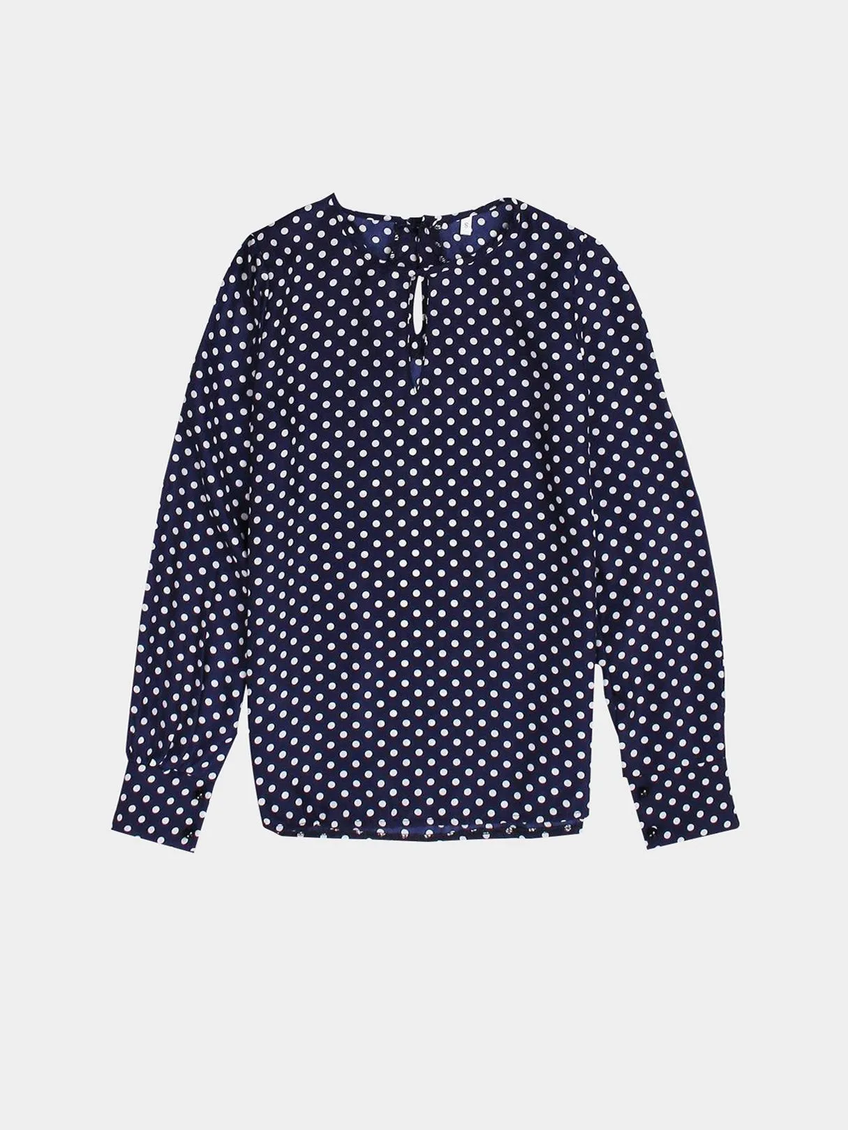 Wholesale Round Neck Polka Dot Long Sleeve Dark Blue Blouses