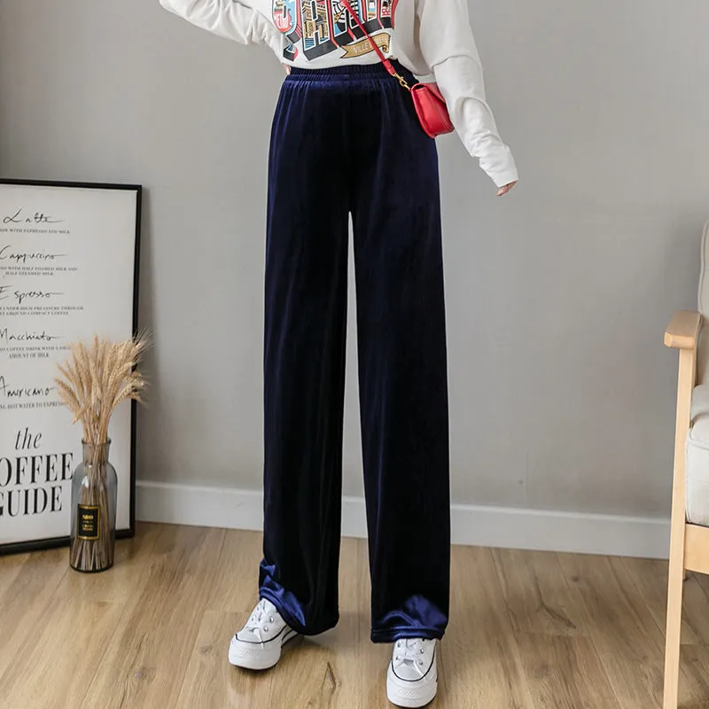 Wide Leg Pants Women High Waist Drape Loose Straight Slim-Look All-Matching Casual Floor Length Long Pants