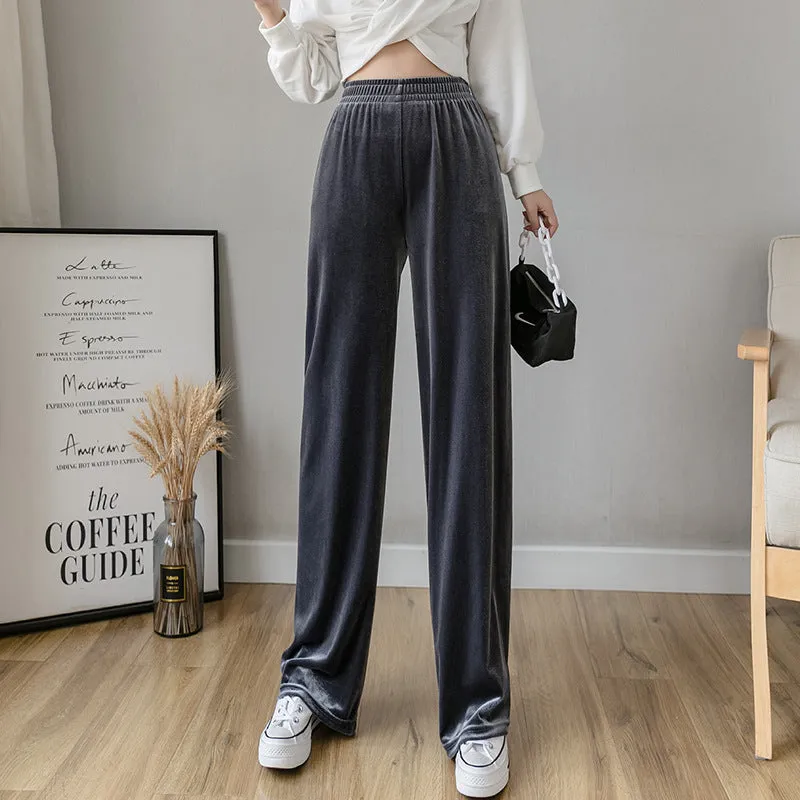 Wide Leg Pants Women High Waist Drape Loose Straight Slim-Look All-Matching Casual Floor Length Long Pants