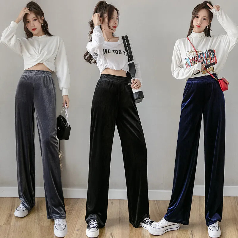 Wide Leg Pants Women High Waist Drape Loose Straight Slim-Look All-Matching Casual Floor Length Long Pants