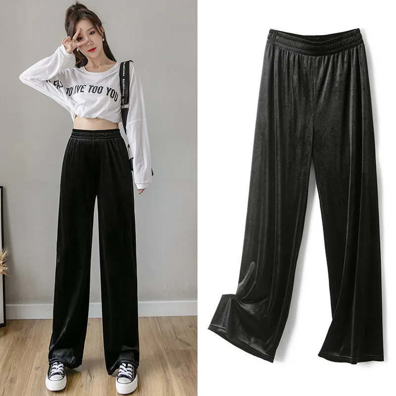 Wide Leg Pants Women High Waist Drape Loose Straight Slim-Look All-Matching Casual Floor Length Long Pants